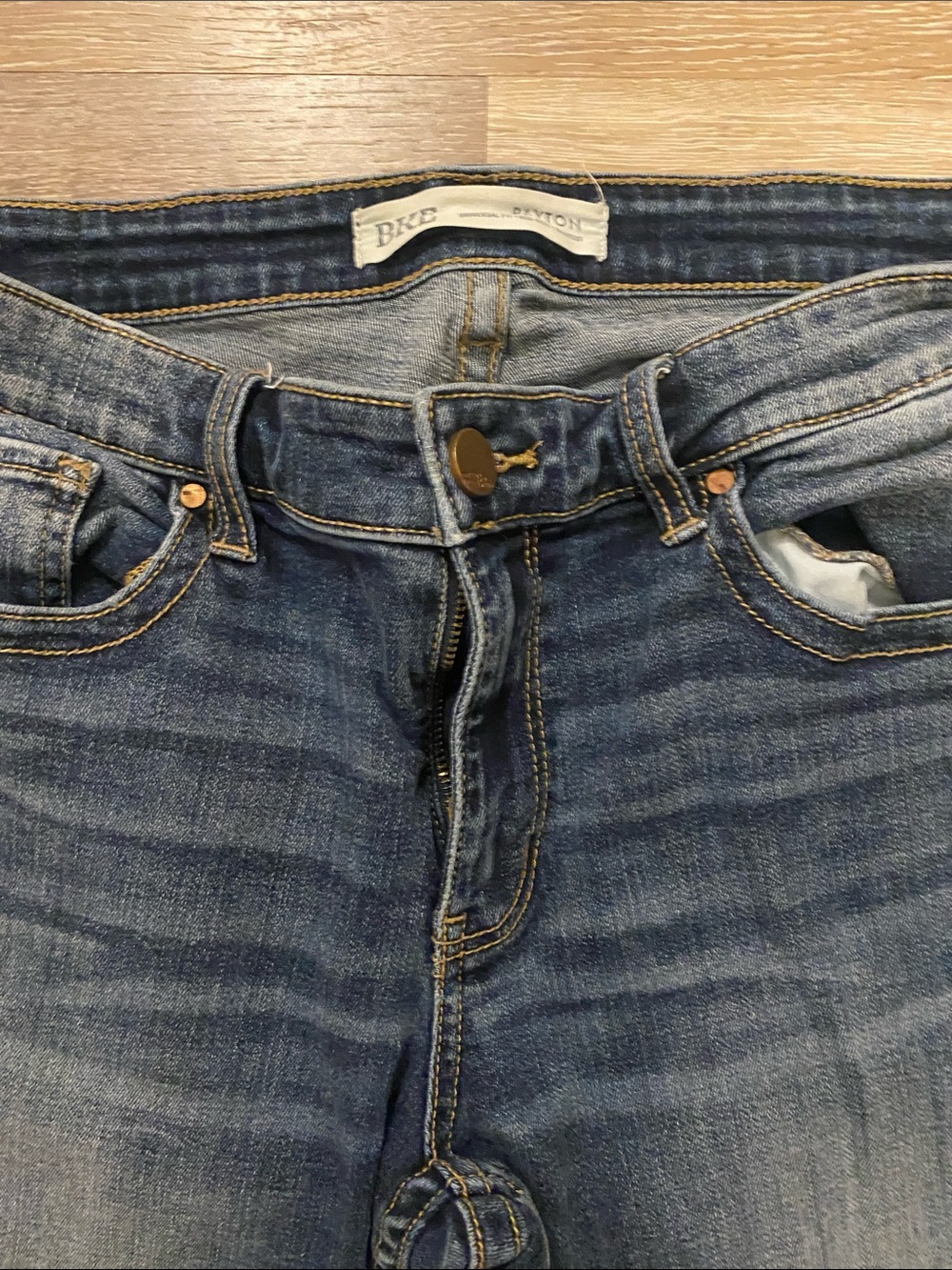 BKE Women's Blue Flare Jeans with Whiskered Fading - Picture 3 of 14